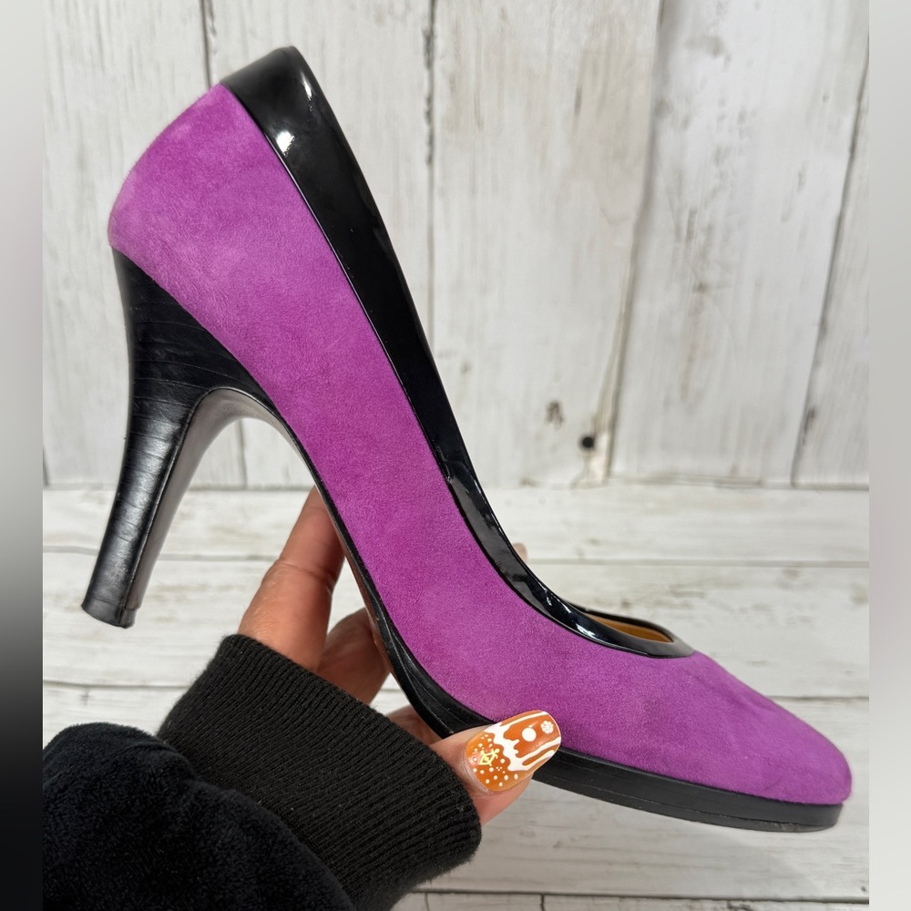 Cole Haan Air Purple/Black High Heels Women's Size 8B Pumps Suede patent Leather